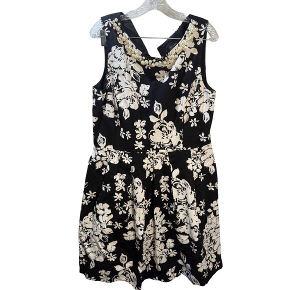Tahari Arthur S. Levine Floral‎ Black & White Sleeveless Dress Size 16 - Picture 6 of 10